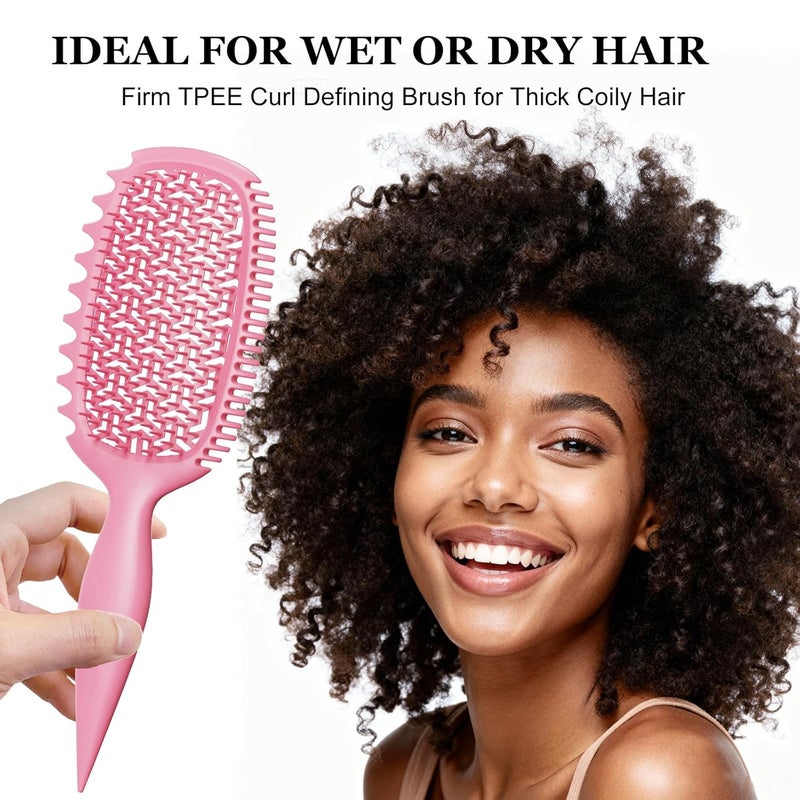 Weldilgit Curl Defining Brush for Thick Coily Hair, Firm-Bristle TPEE Detangling Brush for Coarse 4A–4C Curls, Dual-Sided Wide & Narrow Tooth Brush for Wet & Dry Curl Shaping– Women & Men (2054-Pastel Pink) - Image 3